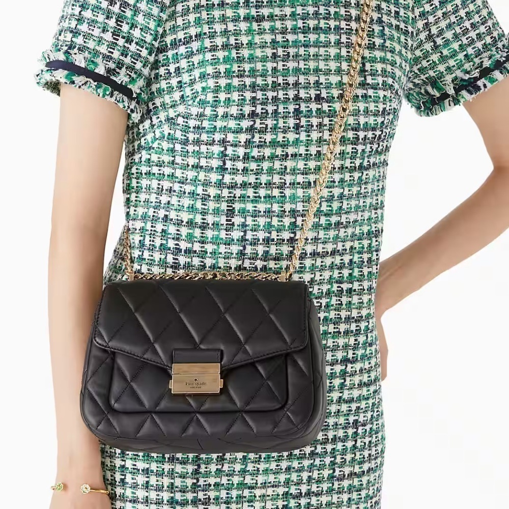 Kate Spade Carey Small Quilted Flap Shoulder Bag Black - Picture 3 of 6